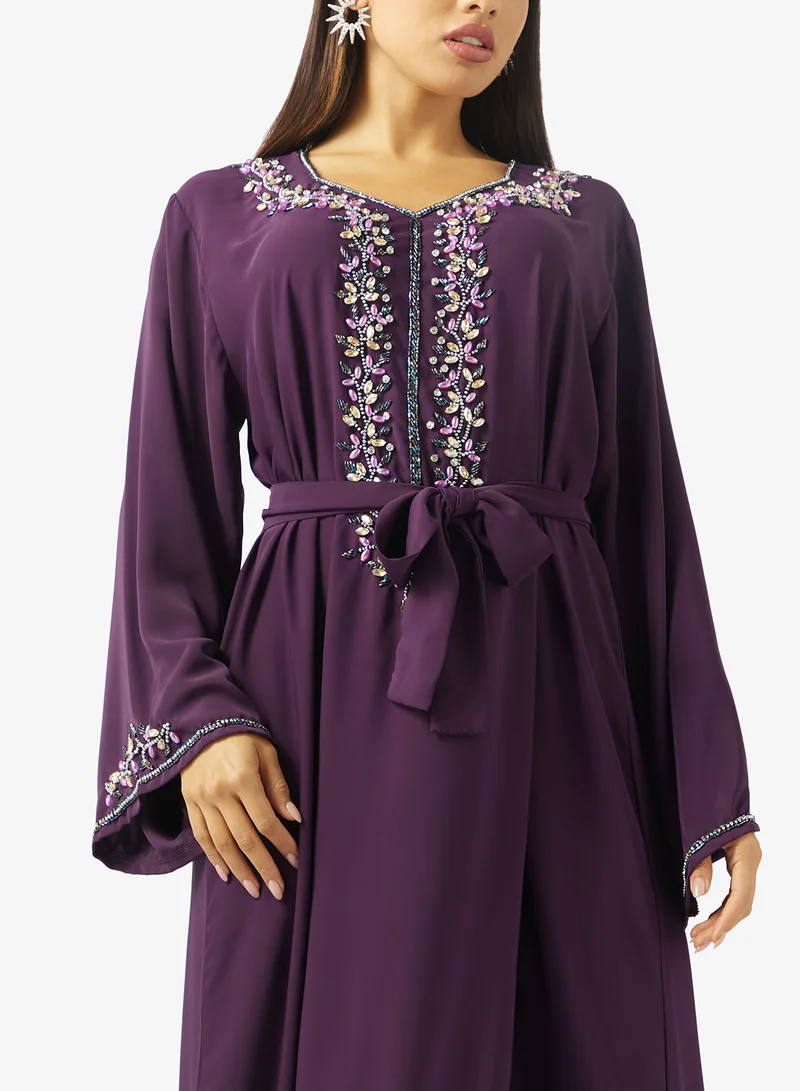 hayas closet  Embellished Belted Jalabiya for Women | Best Price UAE